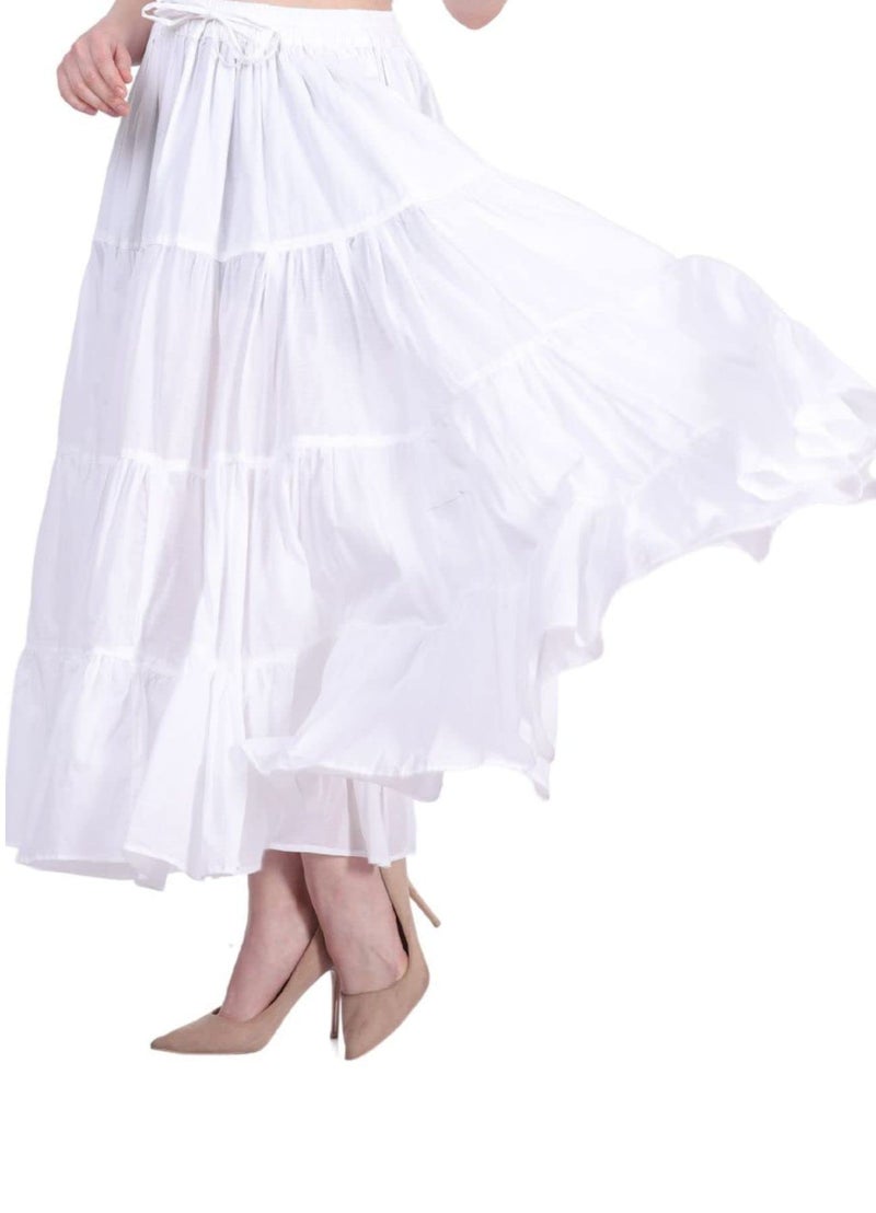 Wevez Womenâ€™s 12 Yards White Maxi Skirt for Women American Belly Dance 4 Tiered Cotton White Flowy Skirt Long - Image 4